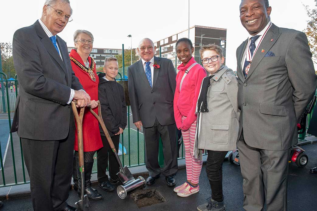 HRH The Duke of Gloucester buries the time capsule with schools’ competition winners