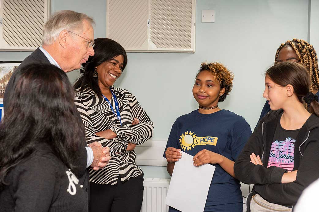 HRH The Duke of Gloucester speaks to Hope Community Project volunteers and its girls’ group