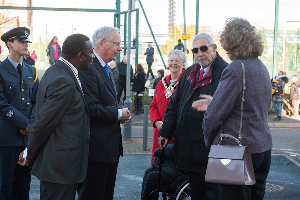 HRH The Duke of Gloucester is welcomed to Wolverhampton by its Mayor, Cllr Claire Darke, and City Council Deputy Leader, Cllr Peter Bilson